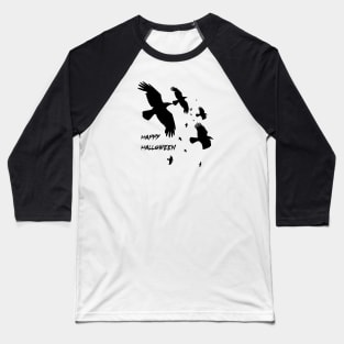 Happy Halloween Crows In Flight Vector Silhouette Baseball T-Shirt